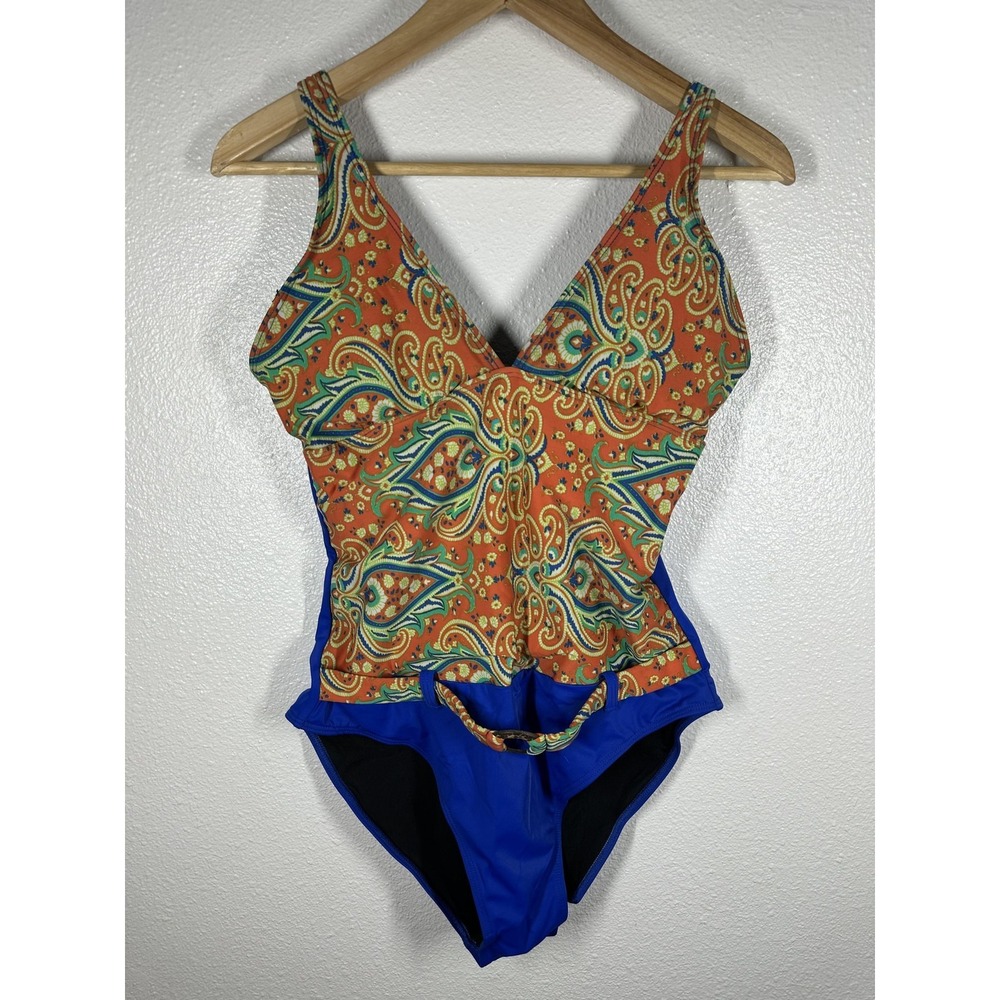 Porto Marino Swimsuit Womens 14 Multicolor Paisley One Piece Adjustable Belt